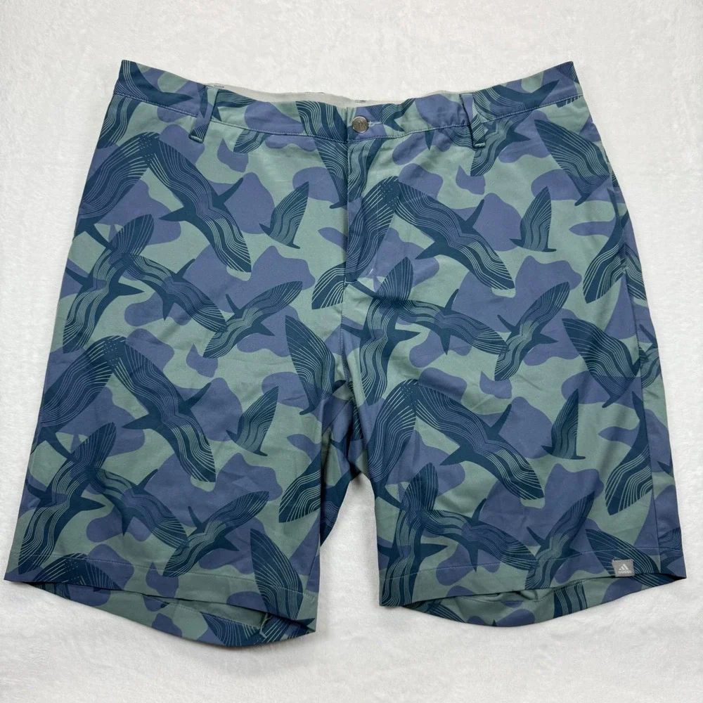 Adidas Golf Shorts Bird Print Casual Athletic Blue Green Mens Size 38